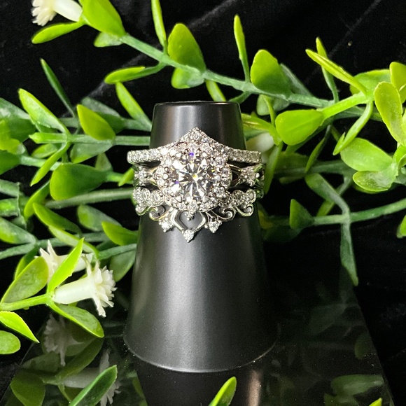 Wedding Set fit for a Queen Moissanite Sterling Silver Sz 7